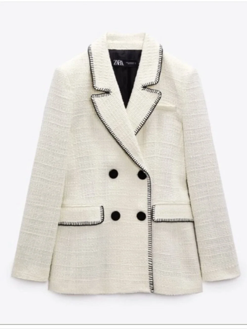 Zara  Double Breasted Whote Black Blazer Size S